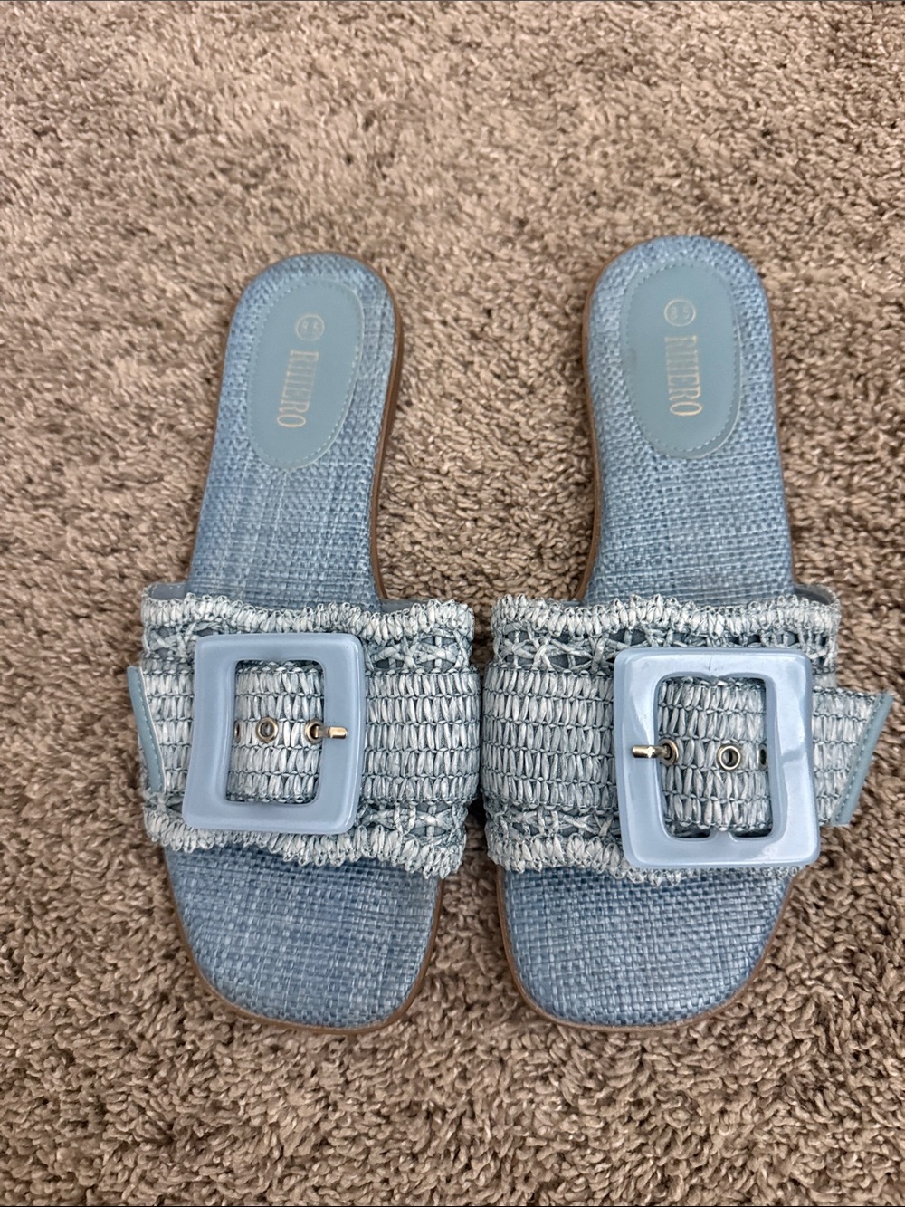 Unbranded Light Blue Woven Slide Sandals with Buckle